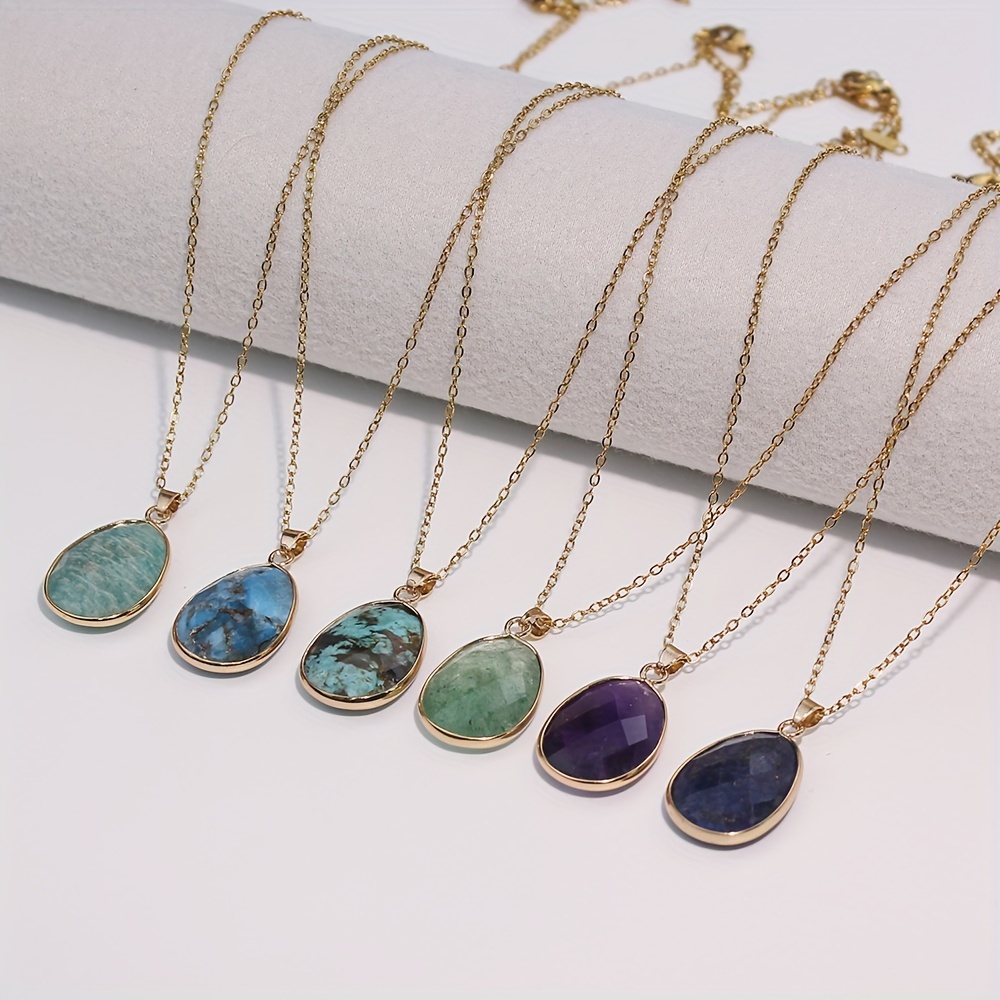 Vintage Boho Natural Stone Pendant Necklace French Jewelry